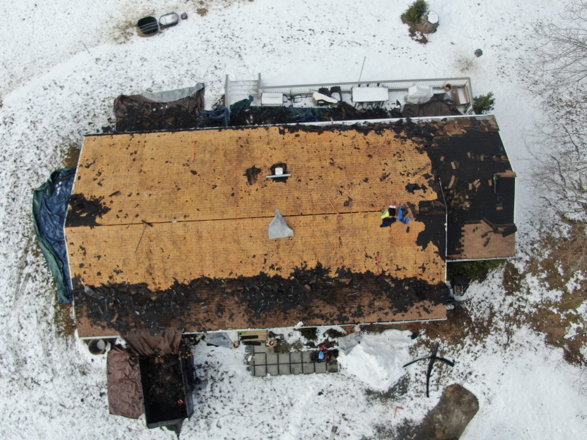 Roof deck after tear-off, seen from the drone