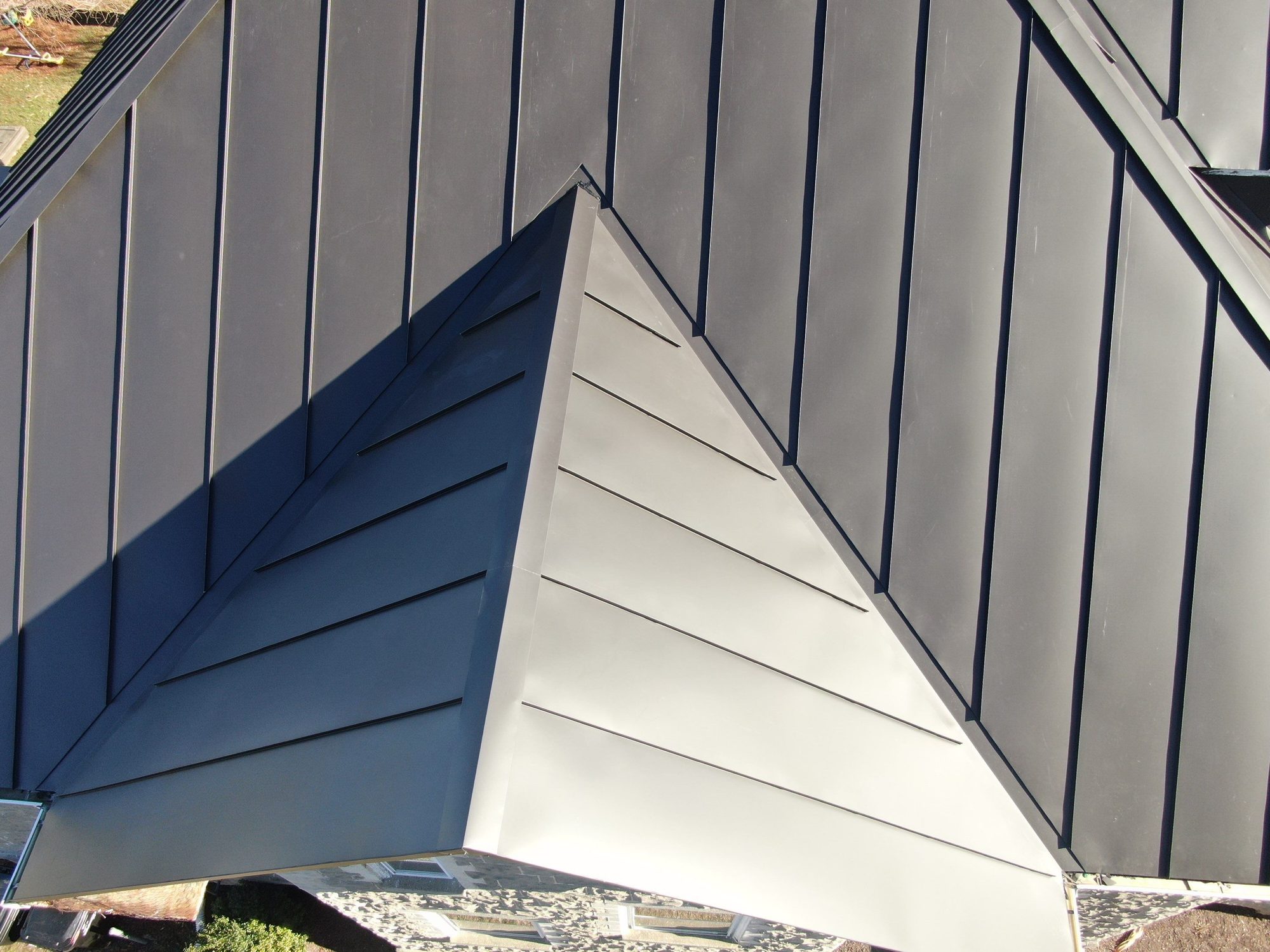 Close-up of a standing-seam hip